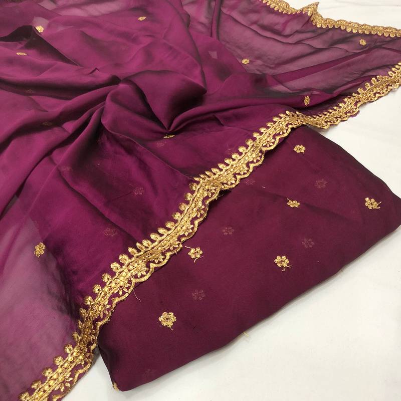 Burgundy Starlit Elegance Georgette – Sequin Boota Fabric