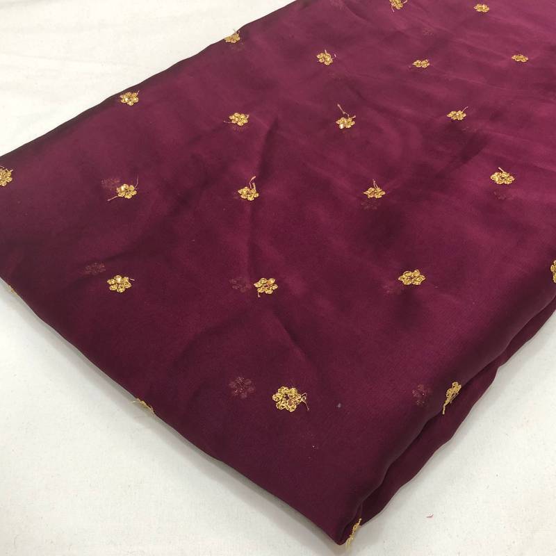 Burgundy Starlit Elegance Georgette – Sequin Boota Fabric