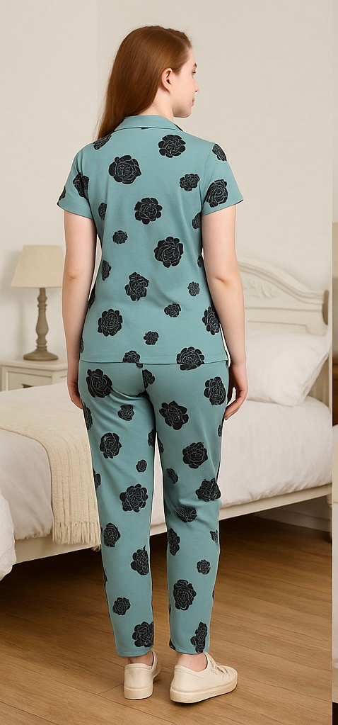 Premium Teal Rose Print Lounge Set