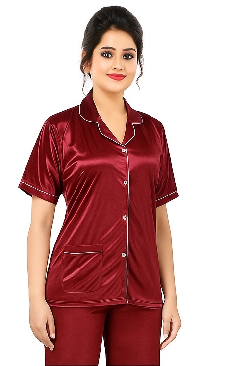 MAROON SATIN NIGHTSUIT