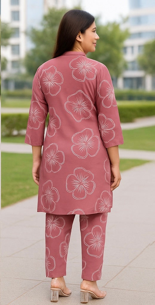 Floral Cotton Kurta Set Mauve pink