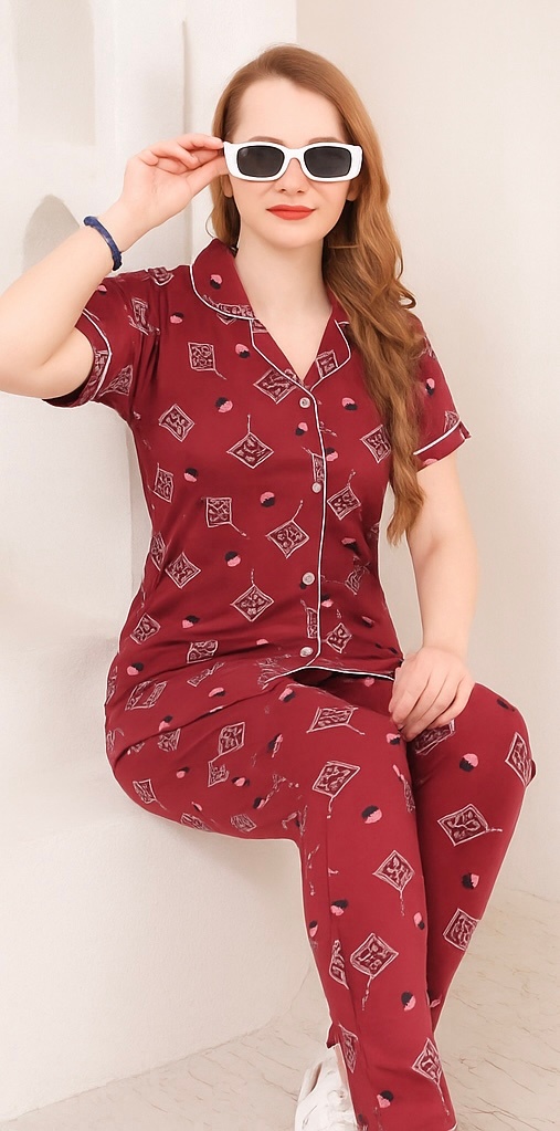 Premium Maroon Printed Lounge Wear