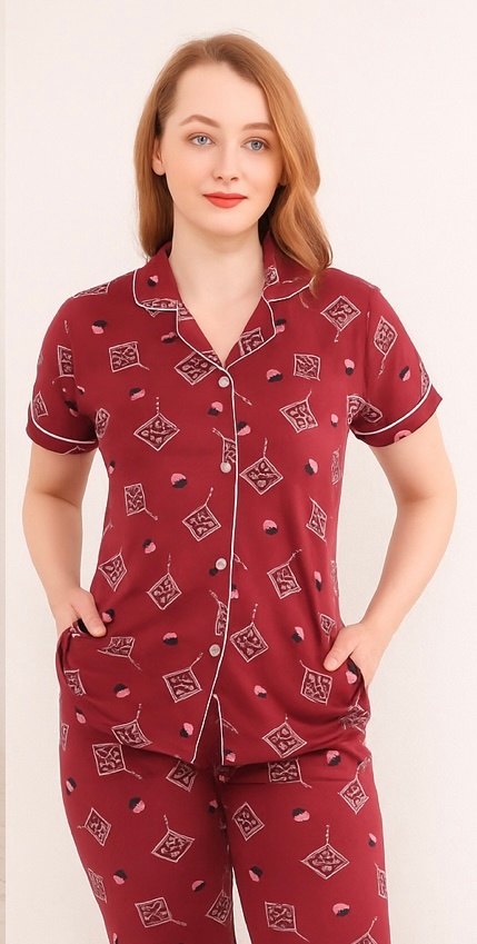 Premium Maroon Printed Lounge Wear