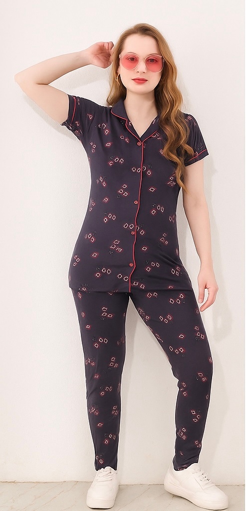 Premium Dark grey Printed Night Suit