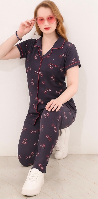 Premium Dark grey Printed Night Suit