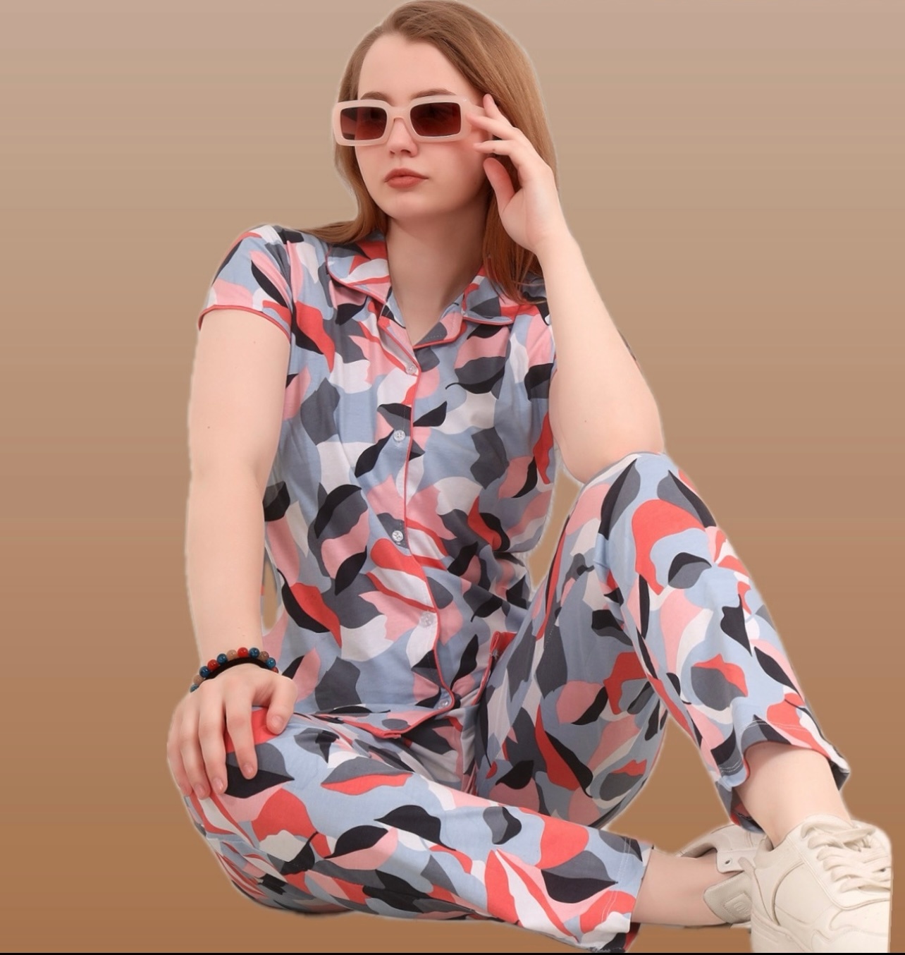 Premium Women's Printed Button-Down Loungewear Set