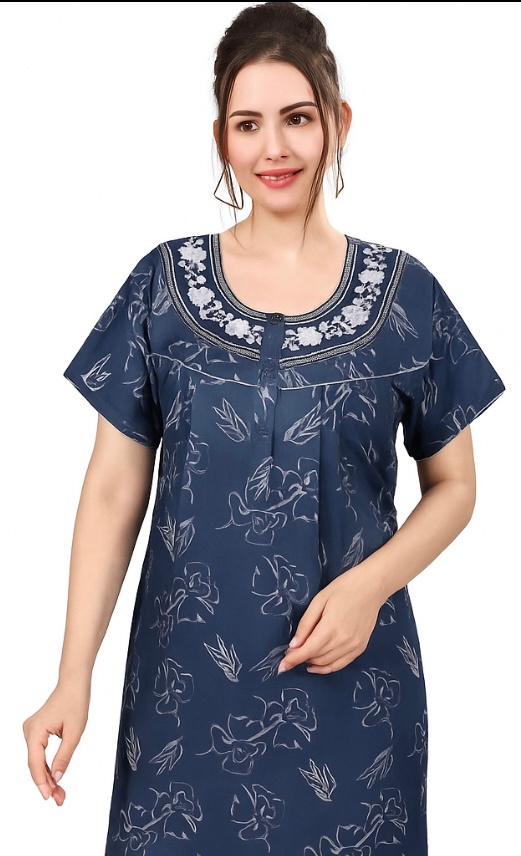 Alpine Embroidery Gown – Premium Lounge Wear Blue 