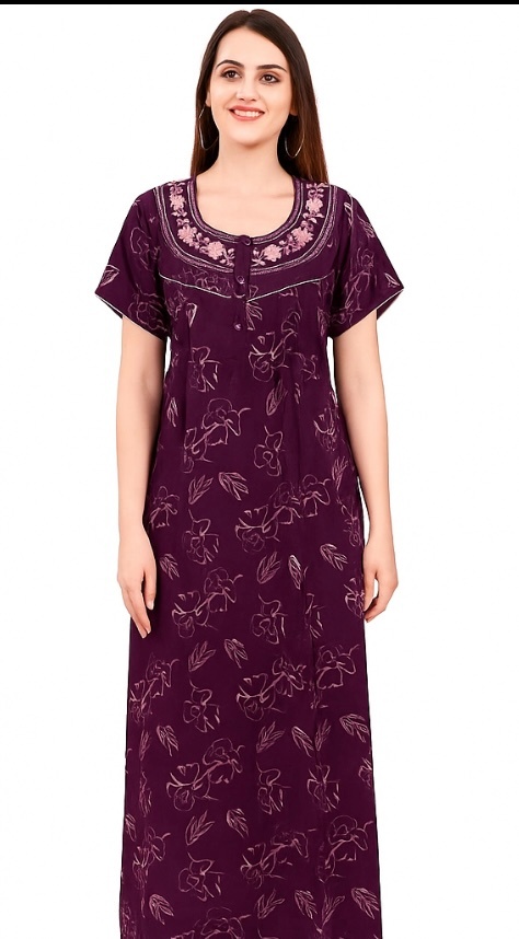 Alpine Embroidery Gown – Premium Lounge Wear Wine