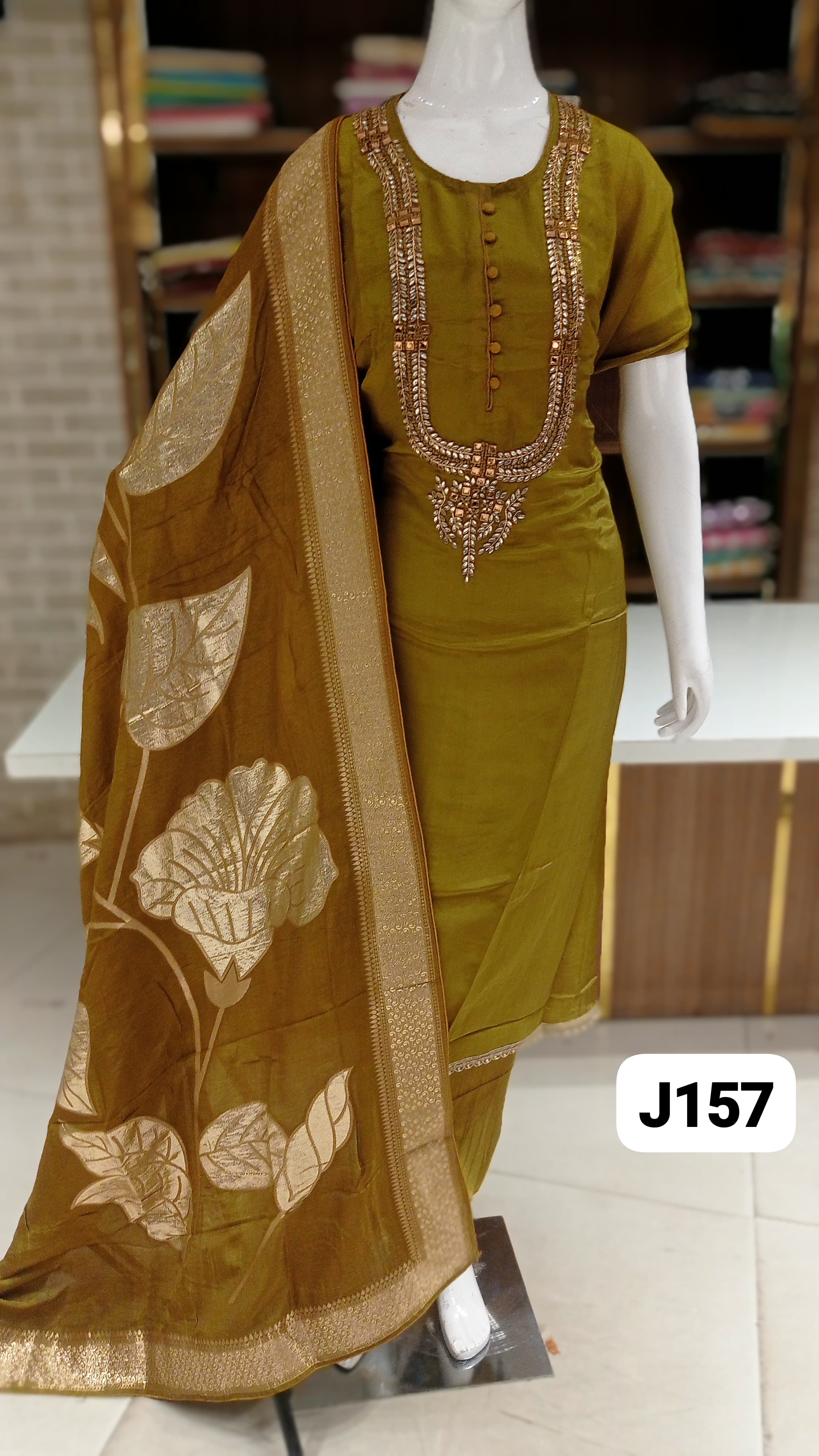 Pure soft silk semi stitched beautifull party wear suits with neck kundan work 