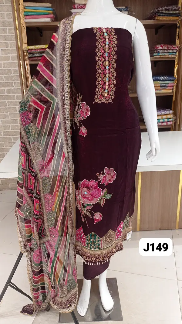Imported soft silk beautiful digital print pearl work