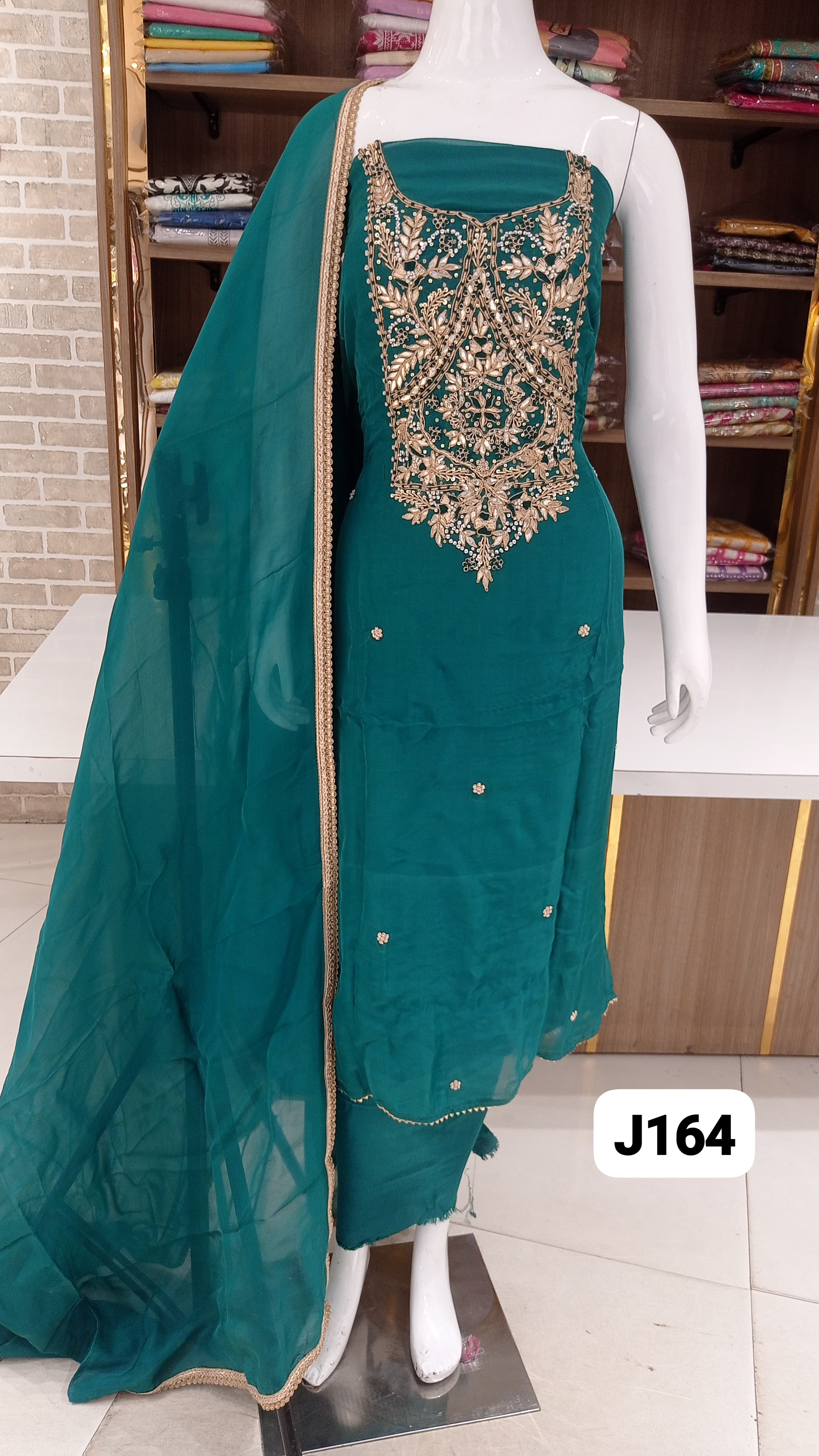  Imported soft organza  beautiful neck work 