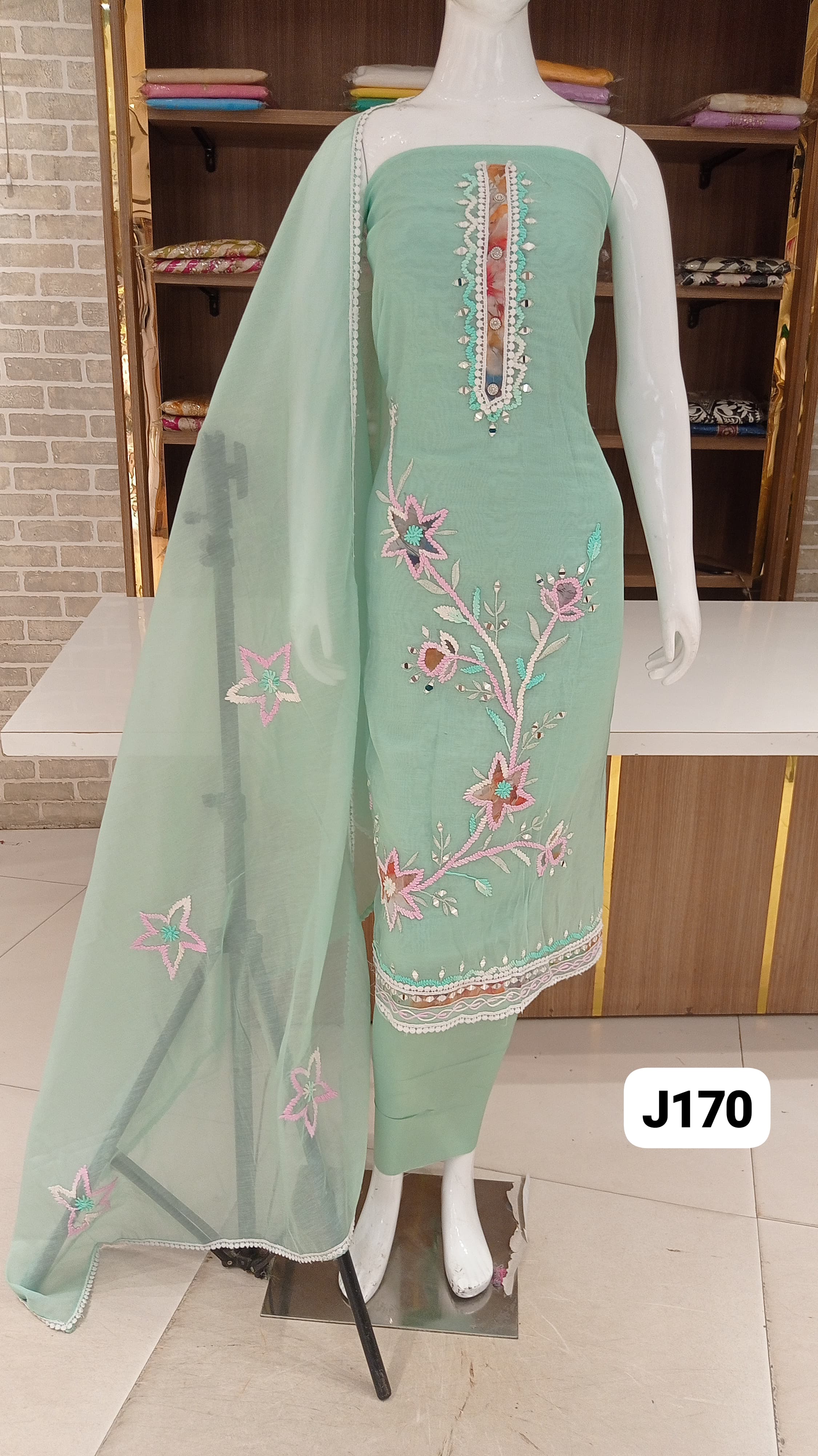 Imported pure mul cotton with beautiful  full front spanish thread work original mirror work
