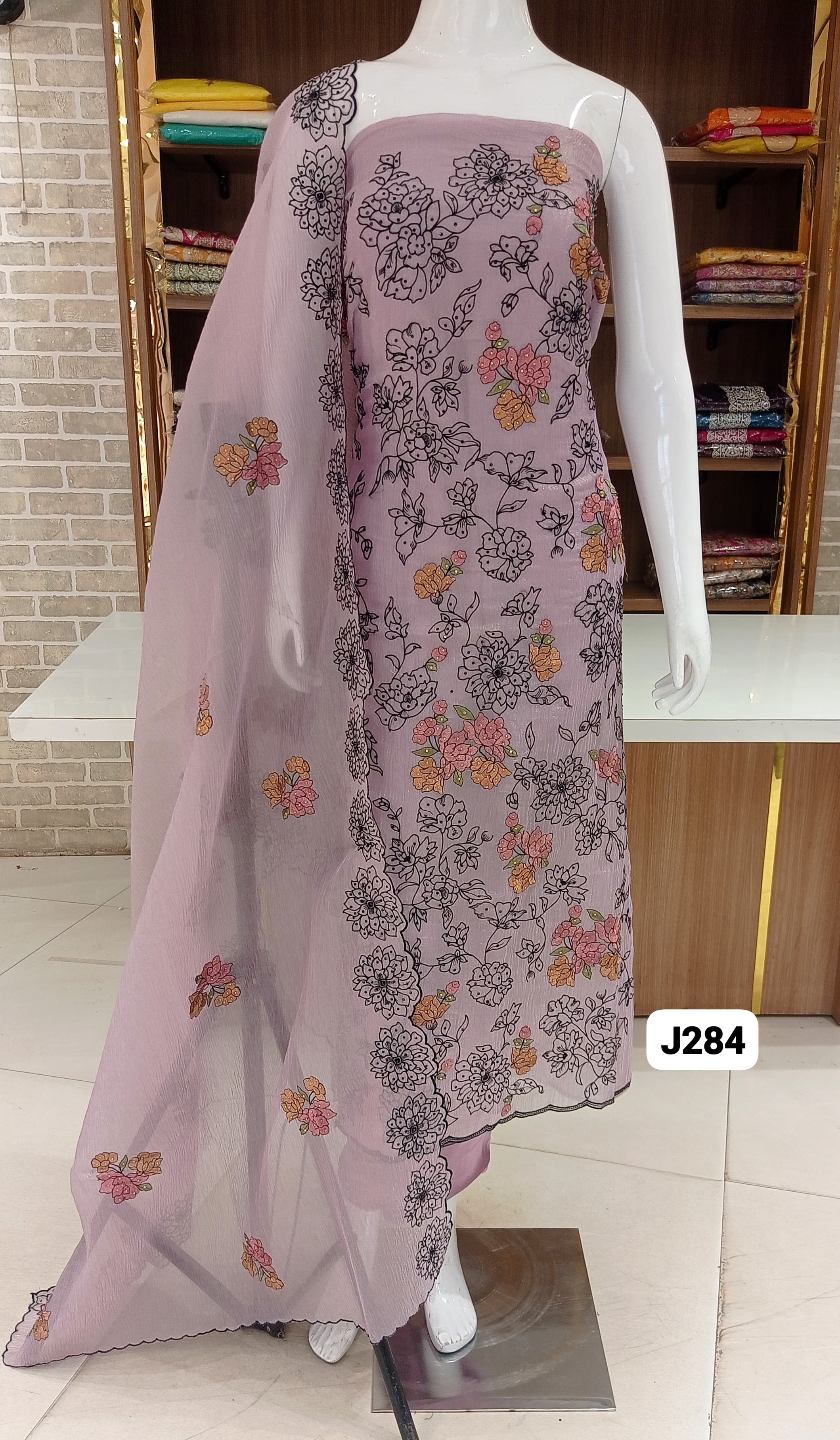 Imported  crush shimmer silk kanta work embroidery   