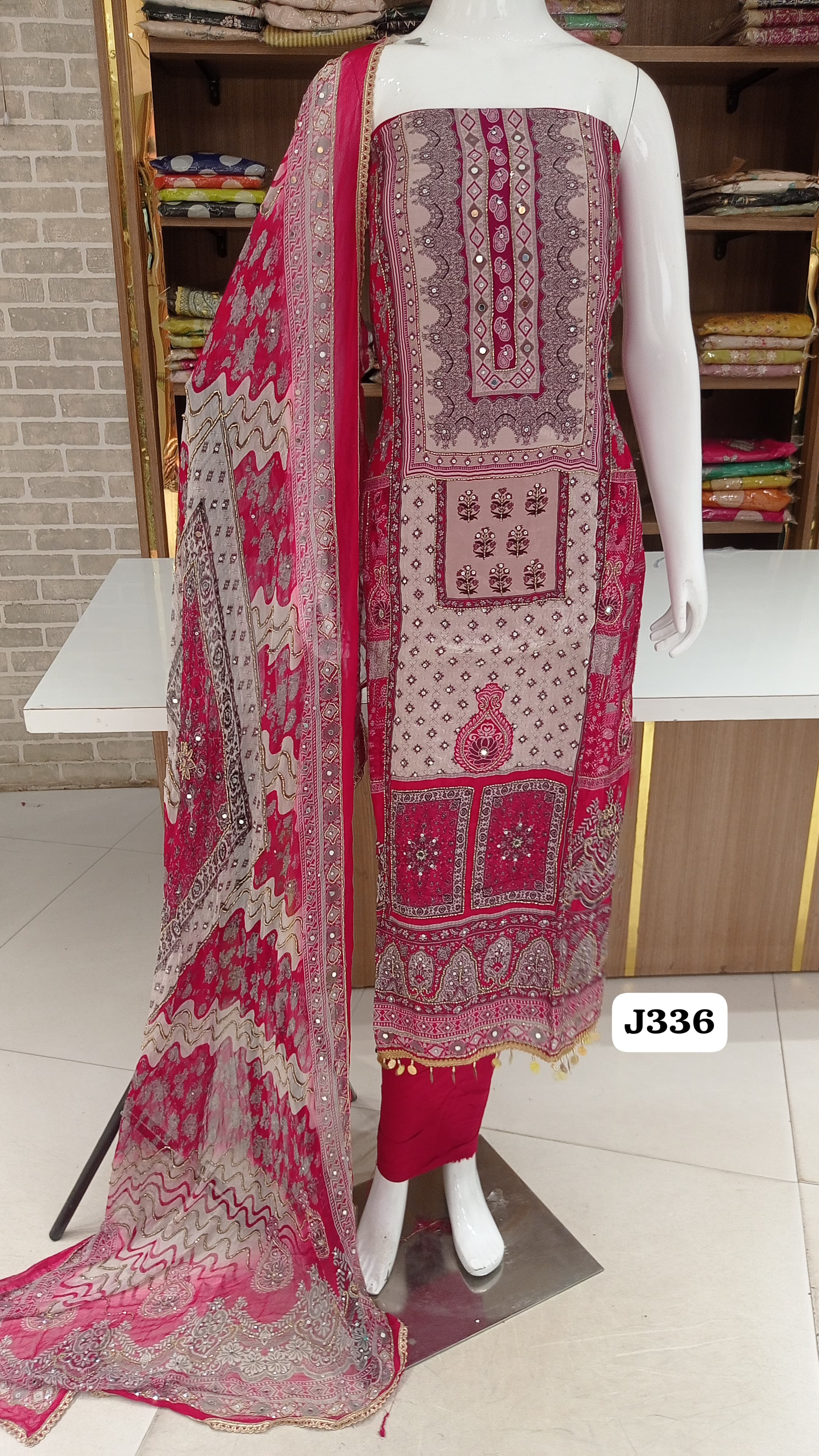 :Imported soft silk beautiful print with tinny mirror work , handwork 