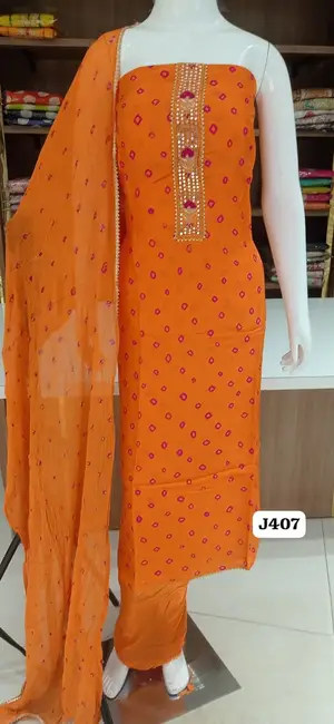 Imported soft silk With beautiful neck  line work  jaipuri   print