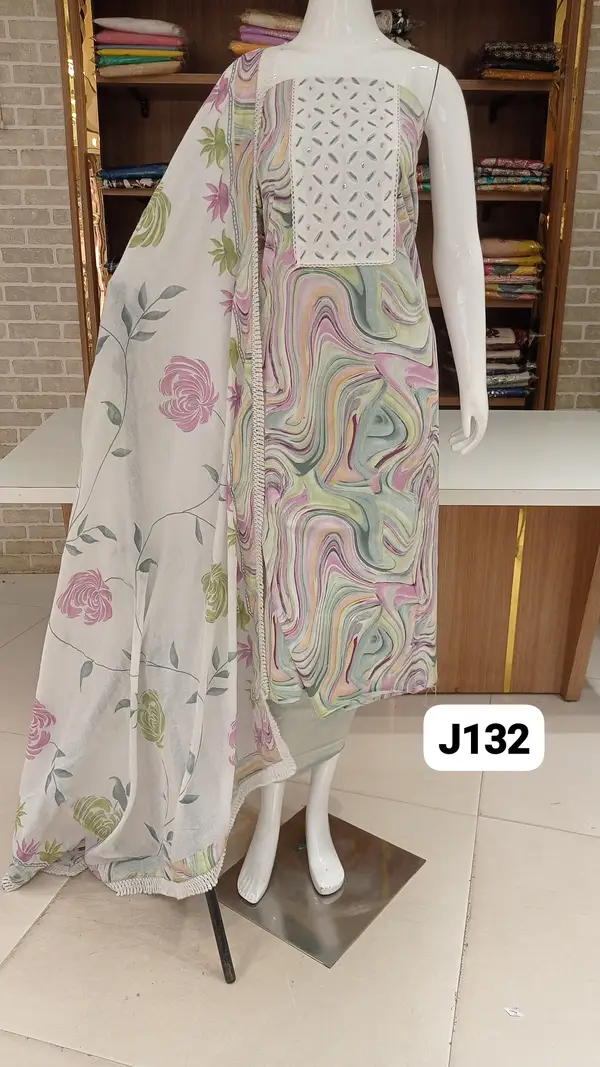 Imported  beautiful  pure coton dress material  with neck applique work