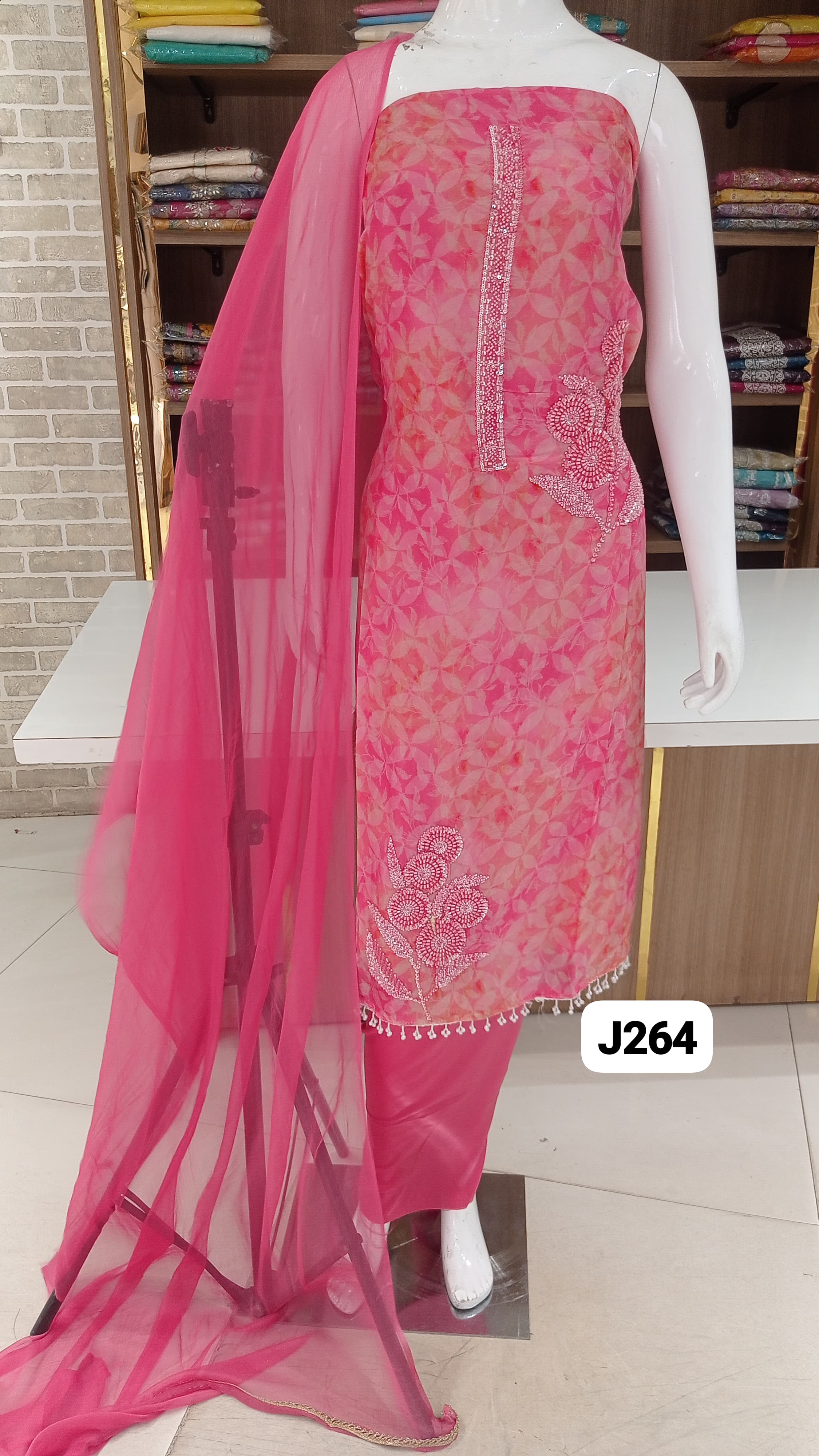 Soft silk dress material  with beautiful  hand work