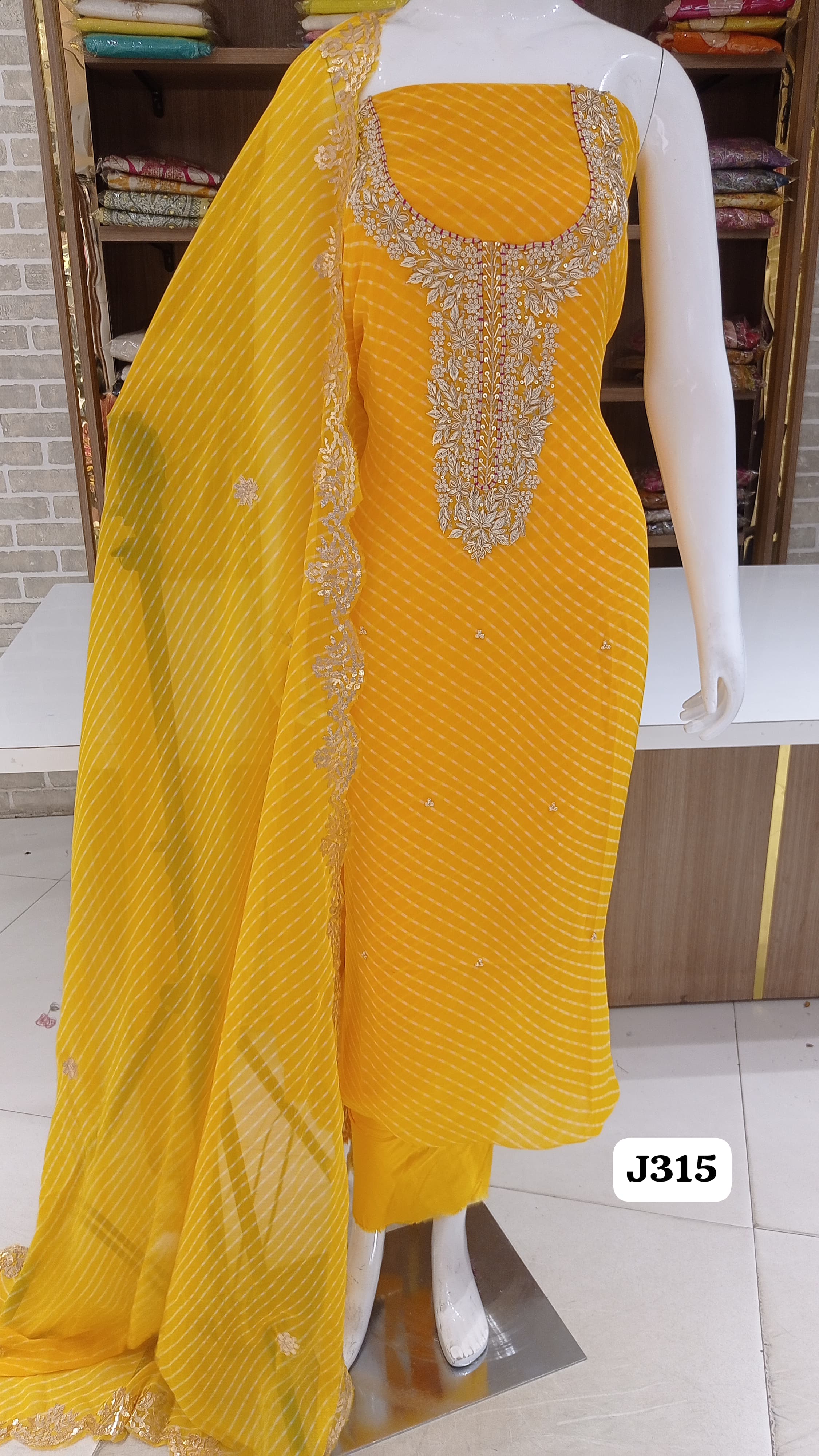Imported Georgette with beautiful neck work lehriya print 