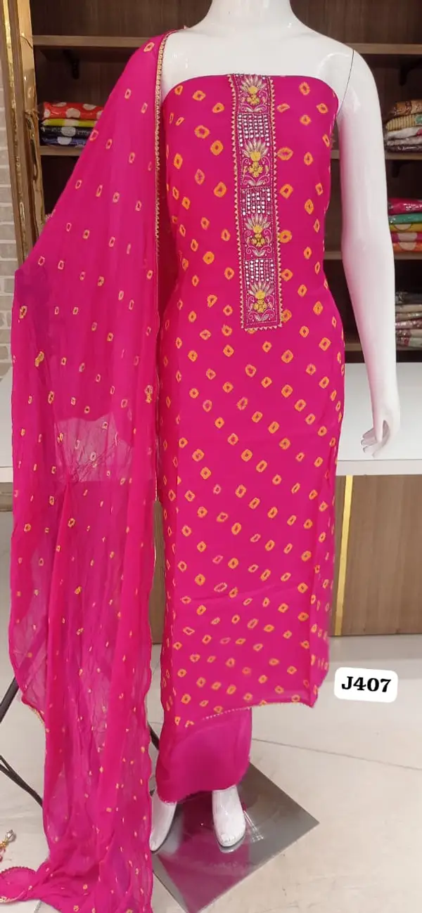 Imported soft silk With beautiful neck  line work  jaipuri   print