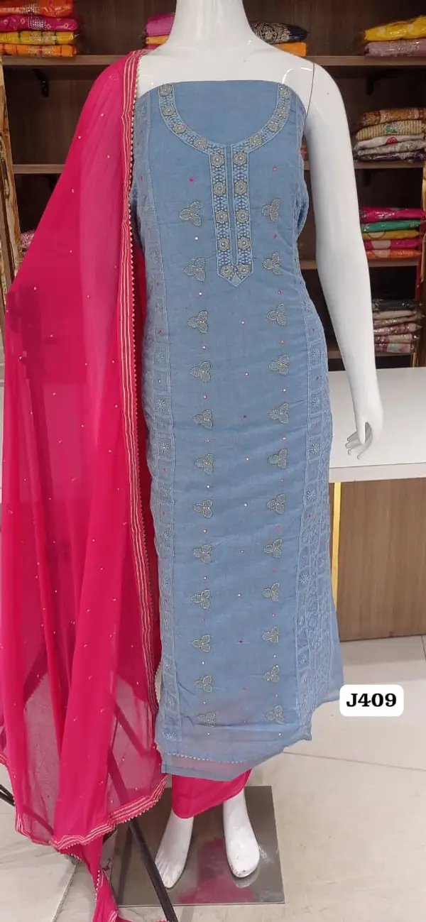 Imported organdy coton with beautiful embroidery  nalki work