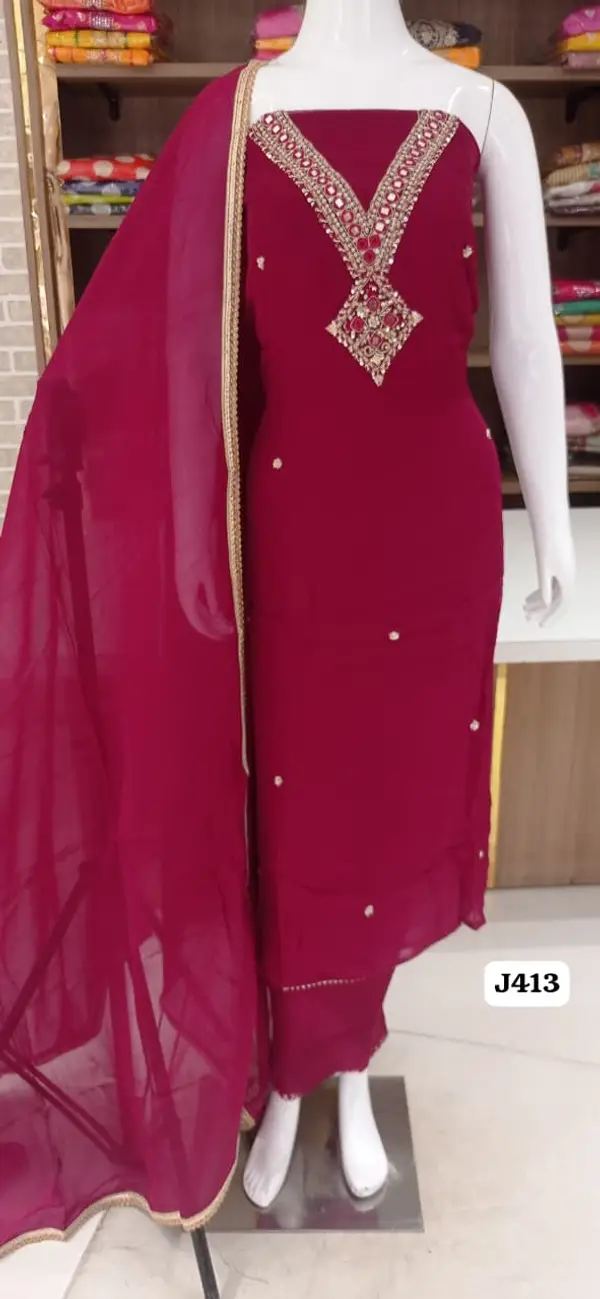 Imported soft Organza with beautiful handwork and original mirror work
