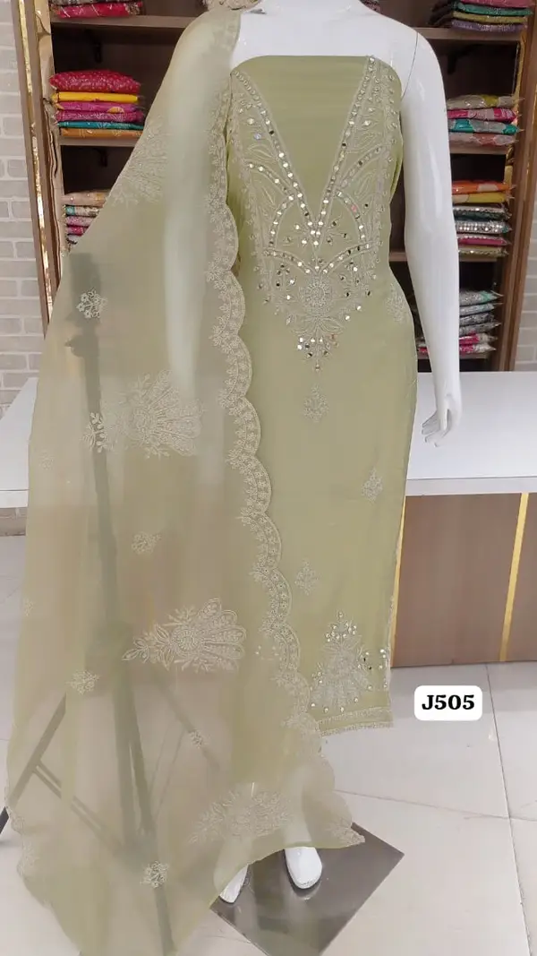 Imported premium soft shimmer silk neck work  border work  original mirror work