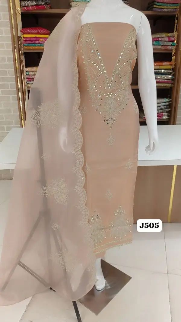 Imported premium soft shimmer silk neck work  border work  original mirror work
