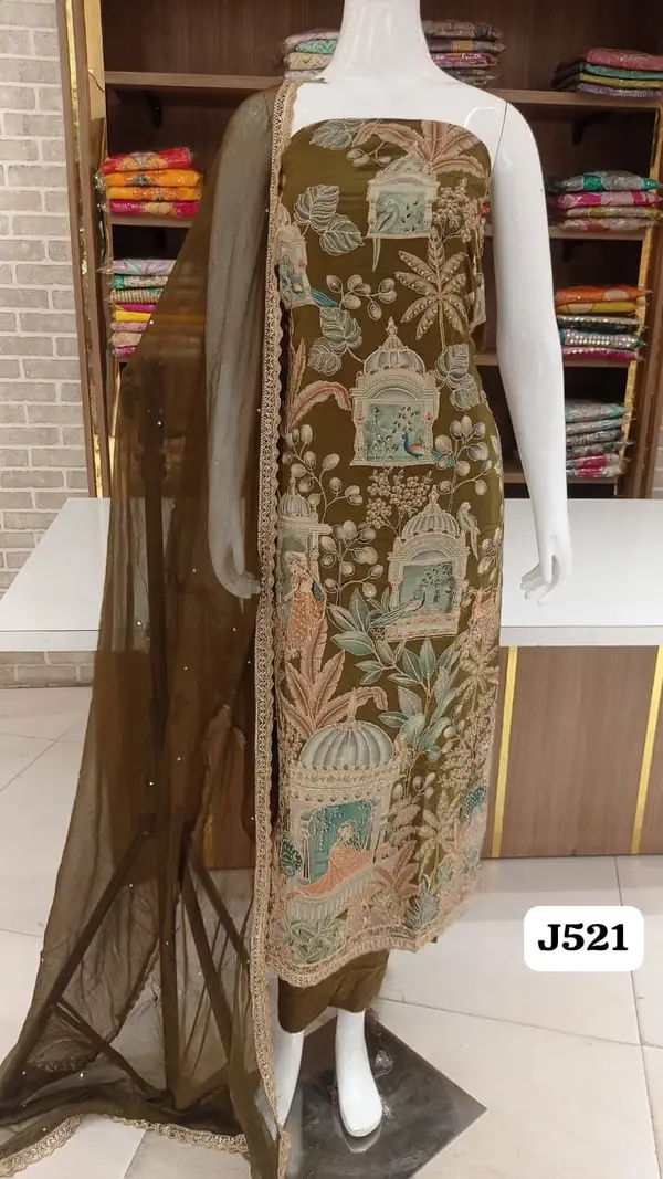 CREP SILK DRESS MATERIAL PARTY WEAR SUITS