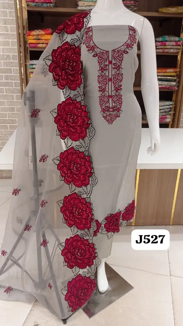 Imported soft Organza with beautiful thread work