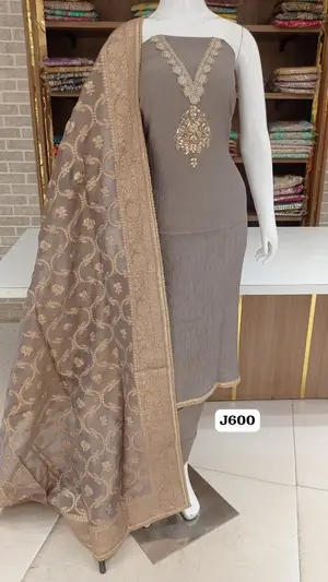 Imported crush  silk with beautiful neck handwork