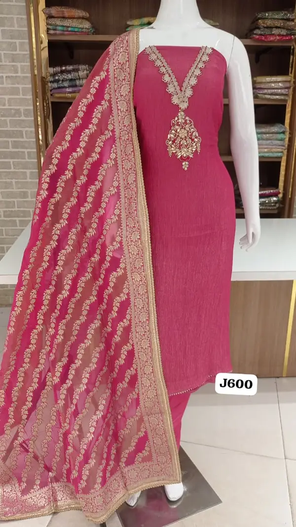 Imported crush  silk with beautiful neck handwork