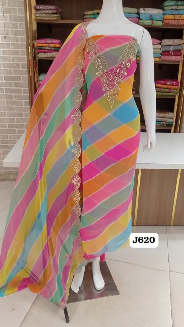 Georgette dress material with beautifull heavy neck work