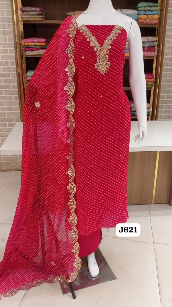 Georgette dress material with beautifull heavy neck work