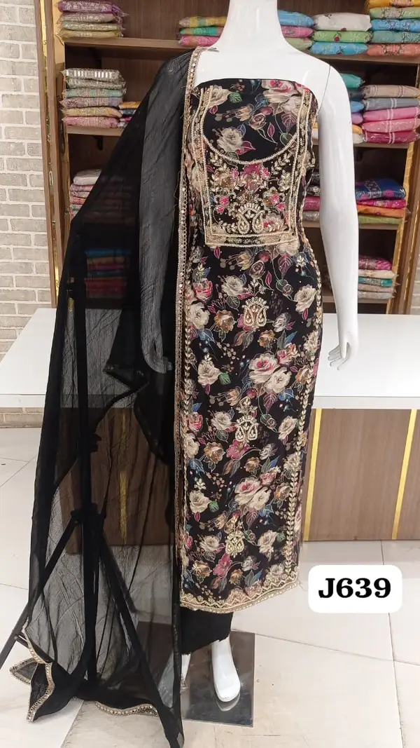 soft crep silk dress material with beautiful full front hand work