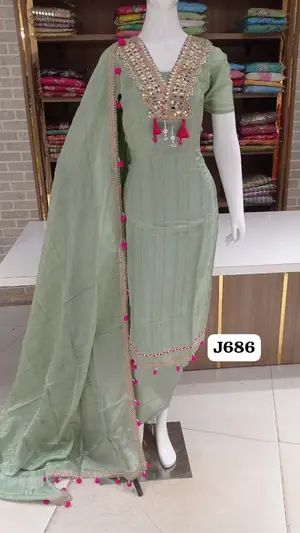 Imported premium soft organza with beautiful mirror work