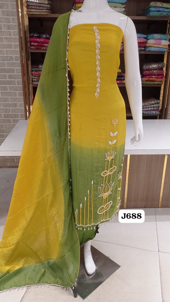 Imported premium crush silk with beautiful handwork