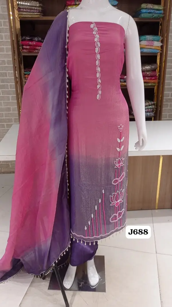 Imported premium crush silk with beautiful handwork