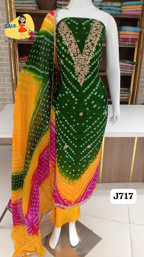 Bandhani silk dress material jaipuri suits