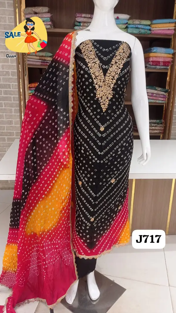 Bandhani silk dress material jaipuri suits