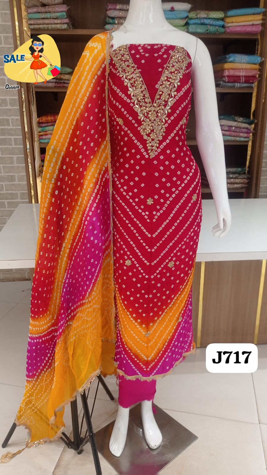 Bandhani silk dress material jaipuri suits