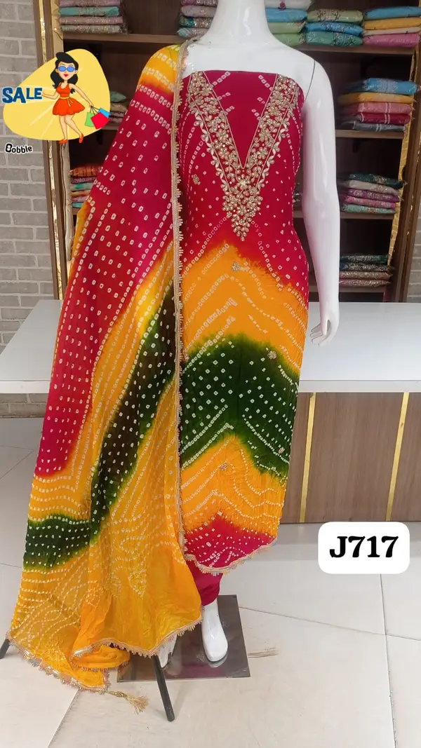 Bandhani silk dress material jaipuri suits