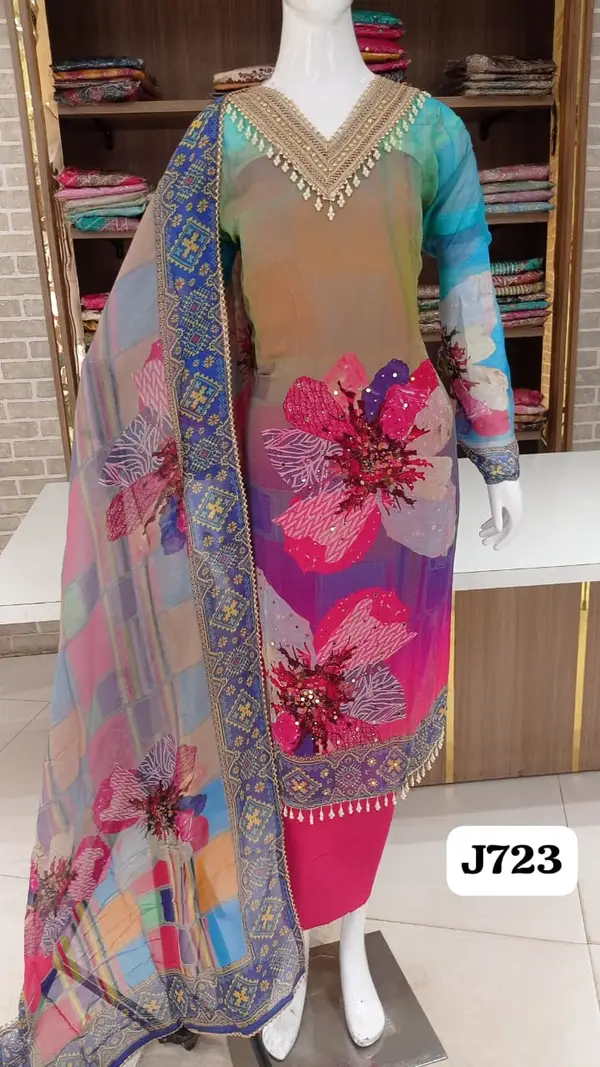 soft organza party wear collection with beautiful neck work