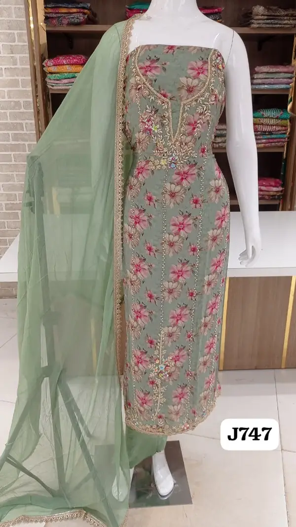Soft Pure crep silk semi stitched with beautiful full Front hand work