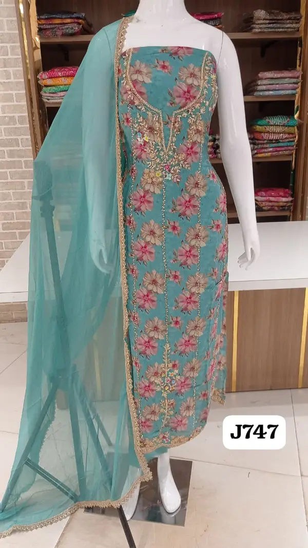 Soft Pure crep silk semi stitched with beautiful full Front hand work