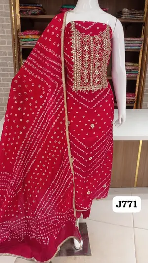 jaipuri  bandhani with neck  gotta patti work