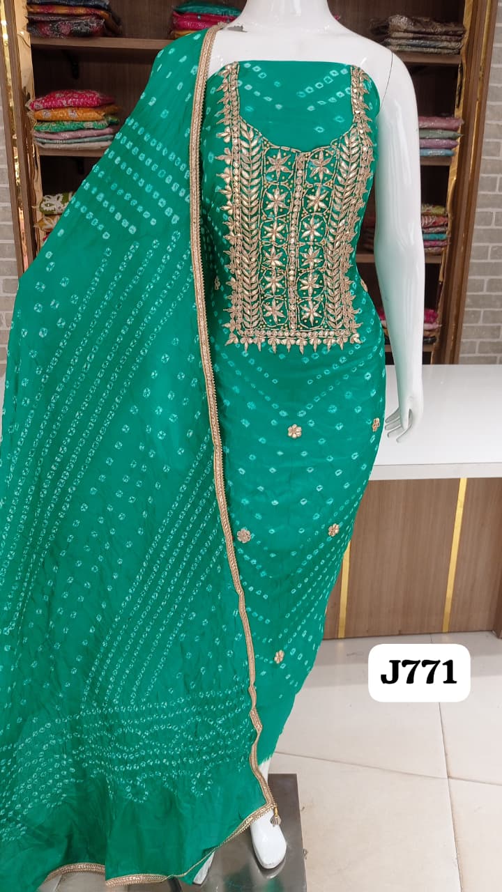 jaipuri  bandhani with neck  gotta patti work