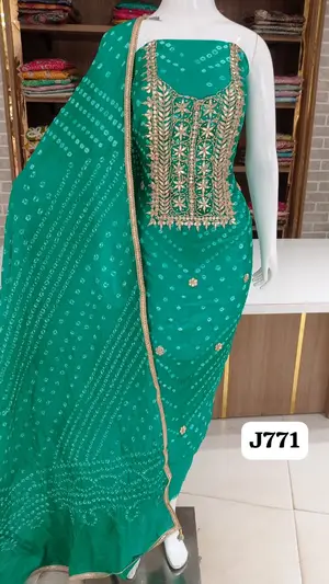 jaipuri  bandhani with neck  gotta patti work