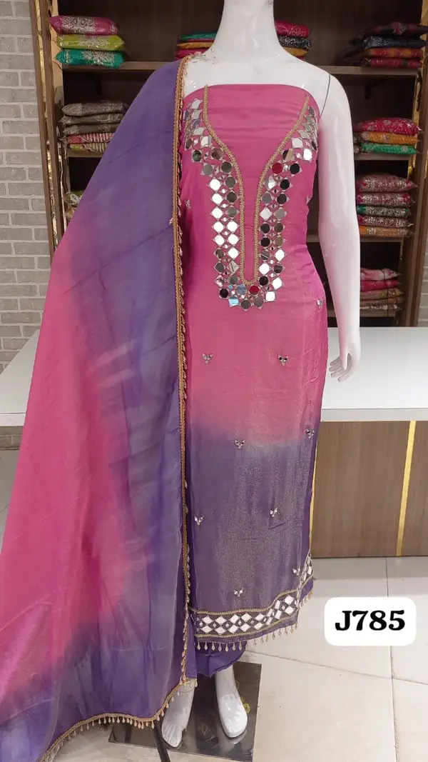 soft shimmer silk party wear suits with beautiful  full front Original mirror work