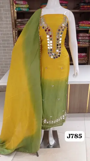 soft shimmer silk party wear suits with beautiful  full front Original mirror work