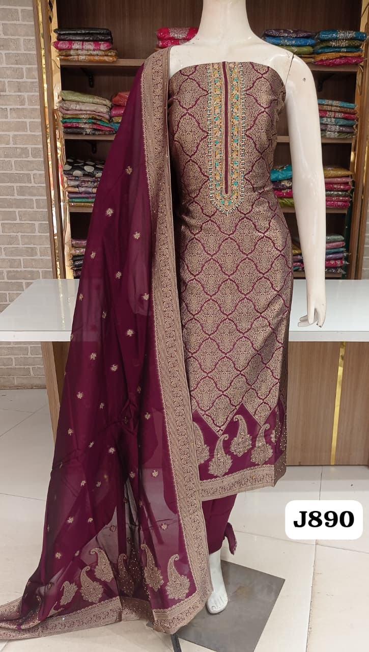 Pure soft banarasi silk with ? neck line workBack